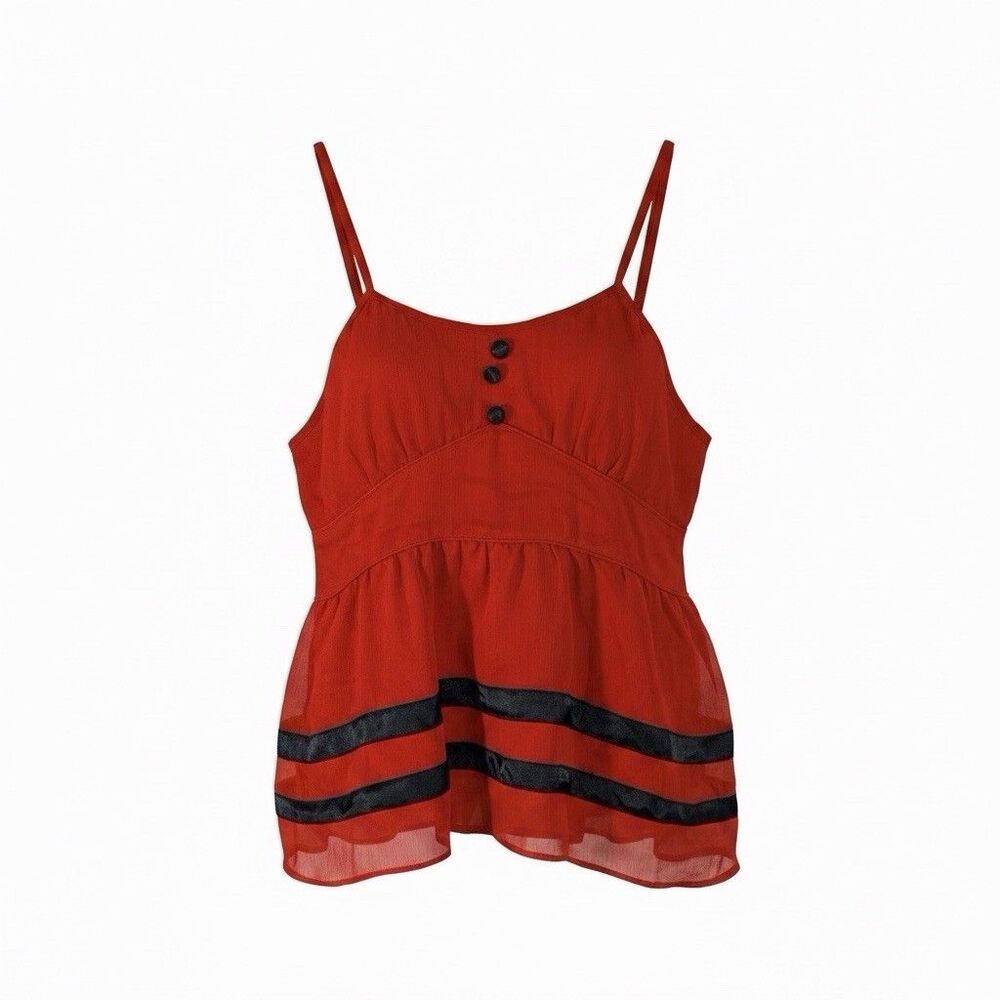 Red Black Sleeveless Top Flowy Babydoll Tank Camisole Line Women's XL Peplum NEW